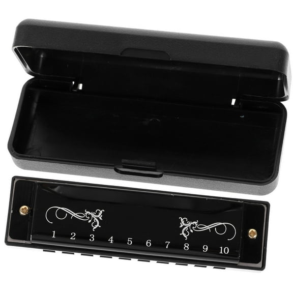 FENGGUIQU Black 10-Hole Harmonica in Key of C, Portable Mouth Organ for Adult Beginners and Experienced Players