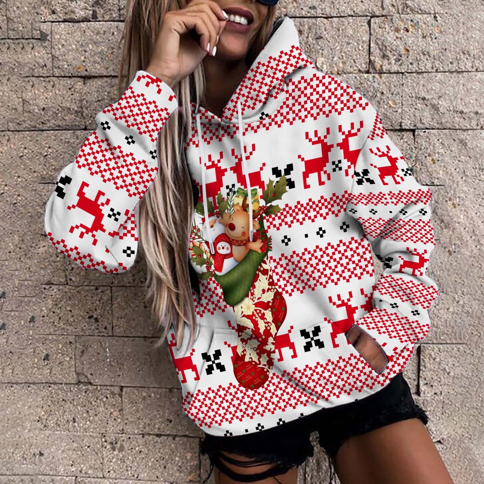 YOTAMI Sweatshirt for Womens Fashion - Fashion Pullover Winter Printed  Hoodie Under $5 Long Sleeve Red Sweatshirt - Walmart.com