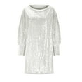 thumbnail image 5 of Lovskoo Women's Off Shoulder Sequin Dresses Long Sleeve Loose Casual Cocktail Party Dress Sparkly Glitter Short Mini Dress White M, 5 of 7