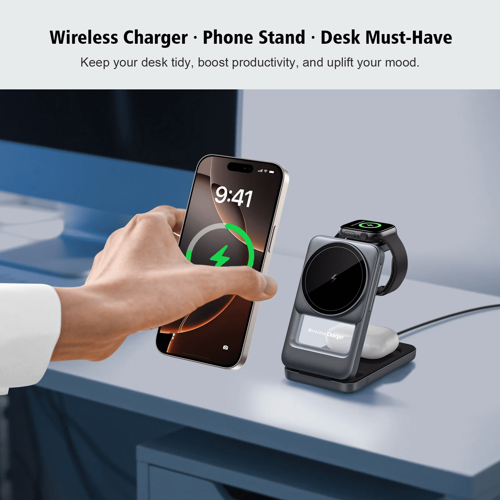 Formagix,Upgraded 3-in-1 Travel Magnetic Wireless Charger,for iPhone 16/15/14/13/12,Apple Watch&AirPods, Nightlight,Foldable
