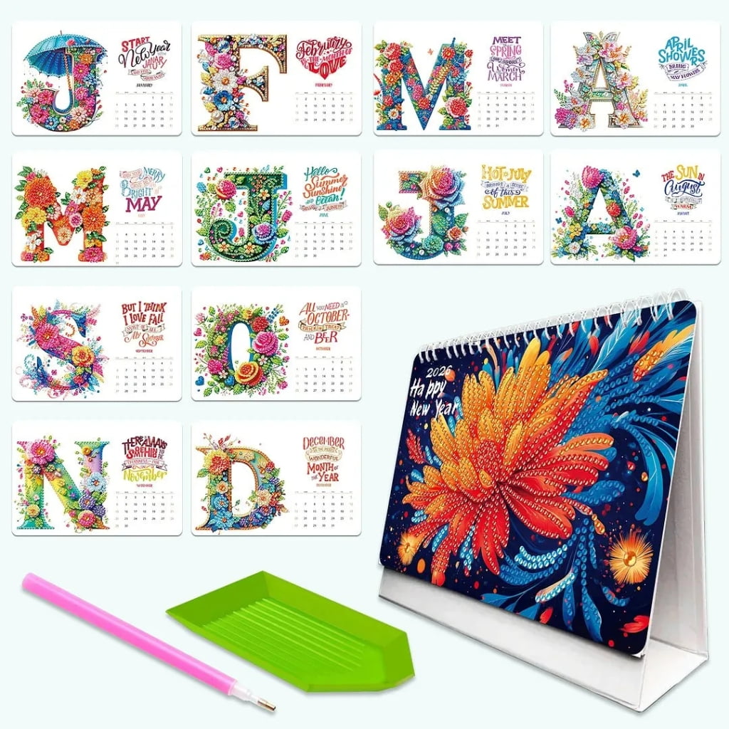 2026 Art Desk Calendar Set from 01/2026 to 12/2026 For Beginner Crafting Project