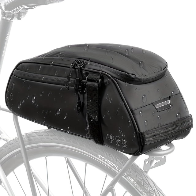 QJUHUNG 8L Reflective Rear Rack Bag - Waterproof Bike Saddle Panniers with Secure Attachment Ample Storage and Comfortable Shoulder Strap - Ideal for Daily Commuters and Long-Distance T