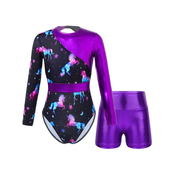 YiZYiF Kids Girls Dance Gymnastic Sports Outfit Long Sleeve Cartoon