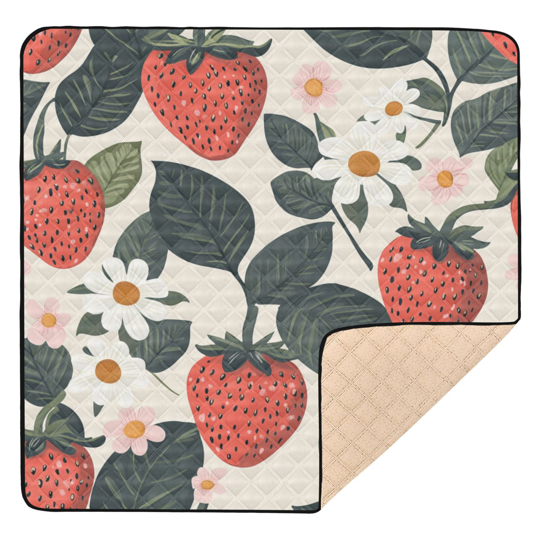 WOBOGO A Seamless Pattern with Adorable Strawberry Leaves Baby Playmats Extra Large Waterproof Rollable Activity Pads for Toddlers 50×50inch