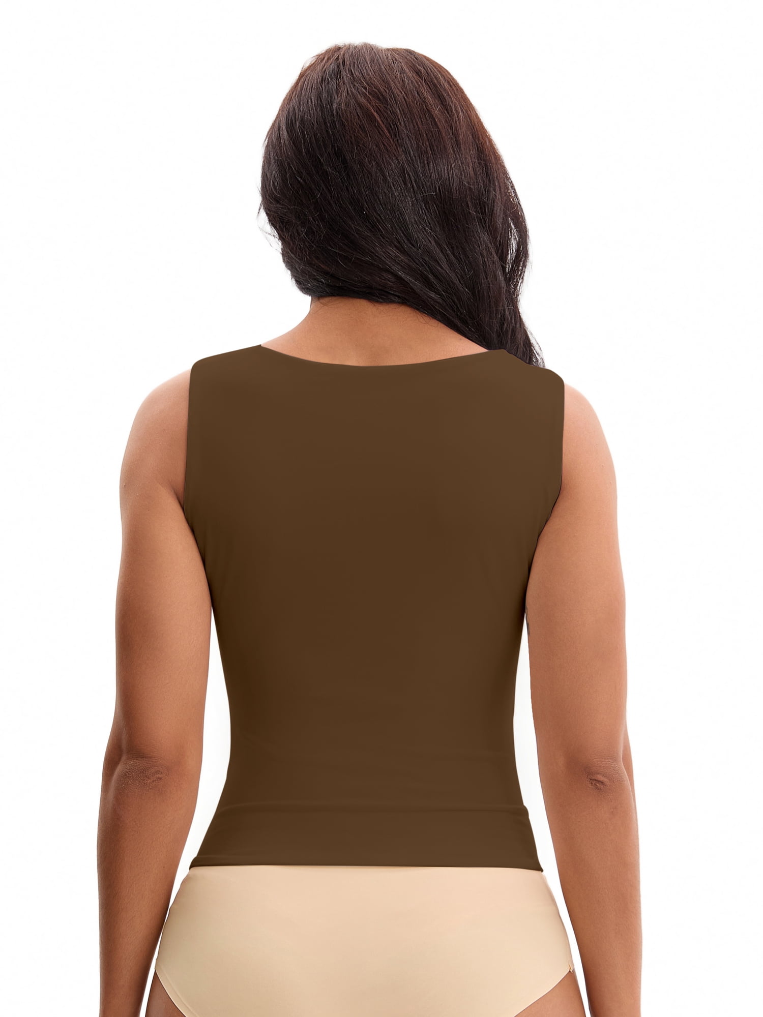 Unique Bargains Square Neck Sleeveless Tank Camisoles M Brown