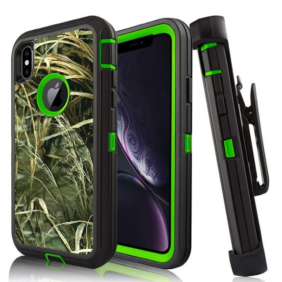 For Apple iPhone XS Max Heavy Duty Defender Armor Hybrid Case Cover With Clip Camouflage/Green