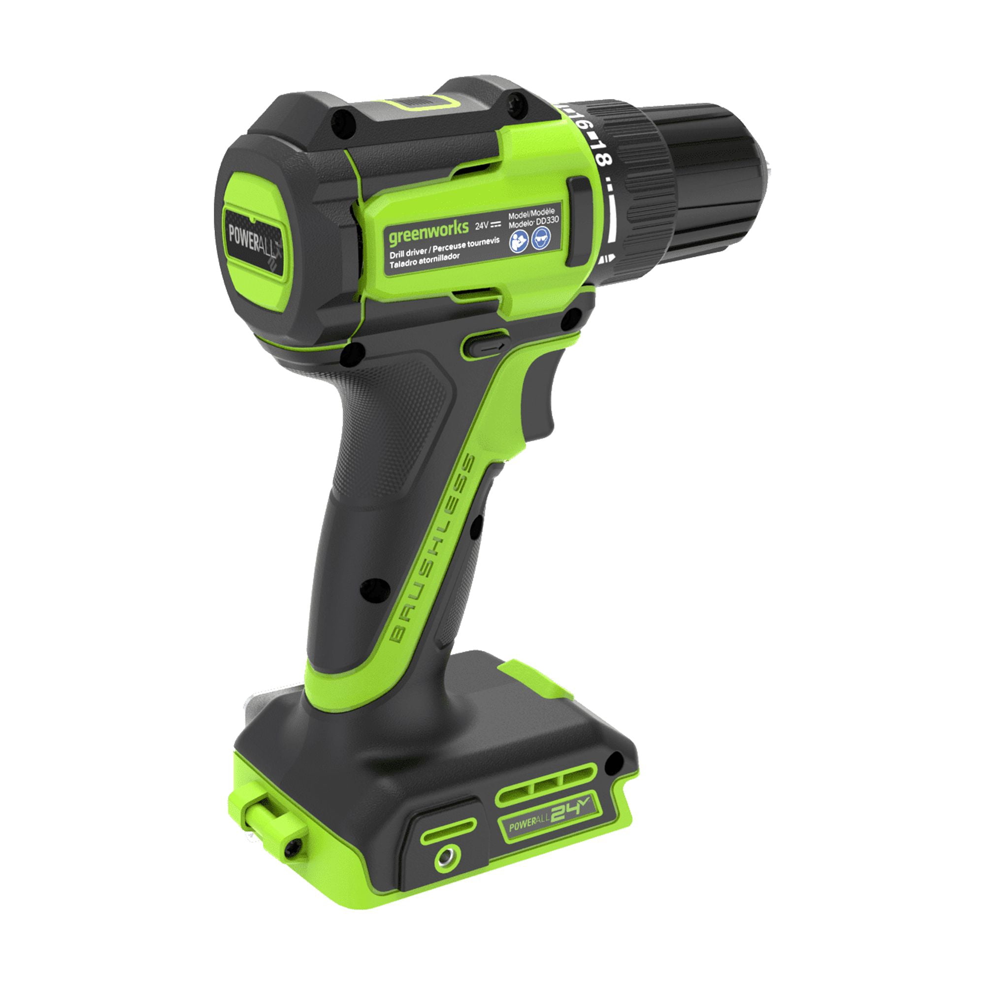 Greenworks 24V 3/8" 280 in-lb Drill, with 2 Ah USB-C Battery, Included 10 Pc Double Side Impact Bit Set, DD330A7
