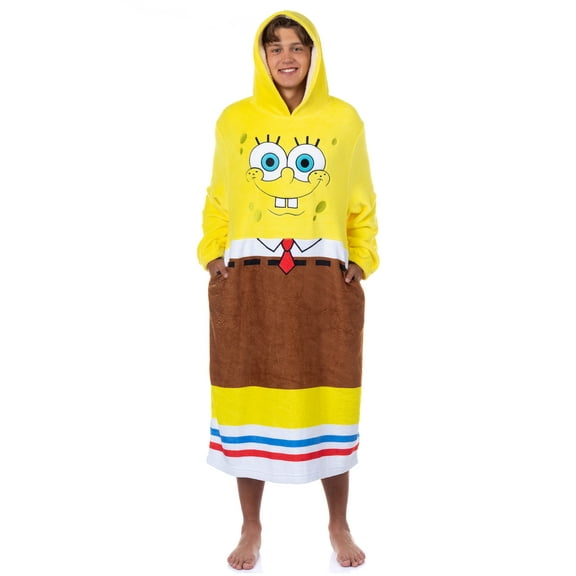 SpongeBob SquarePants Costume Adult Fleece Oversized Blanket Hoodie Sleeper Pullover Pajama Loungewear