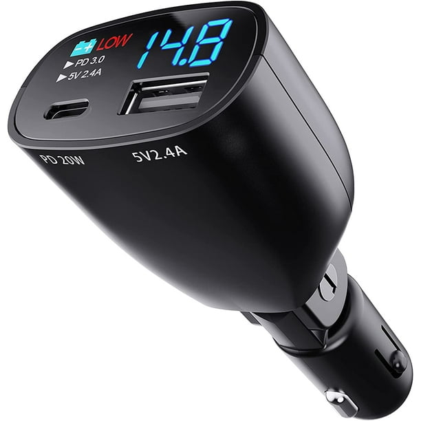 USB C Car Charger Adapter with Voltage Display, 30W Fast Car Charger