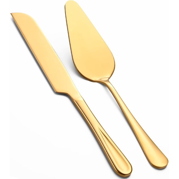 Ensemble de Découpe de Gâteau pour Mariage, Serveur à Tarte, Couteau et Serveur à Gâteau de Mariage en Acier Inoxydable, Coupe-Gâteau Doré pour Anniversaire, Fêtes et Événements (Ensemble de Service Doré)
