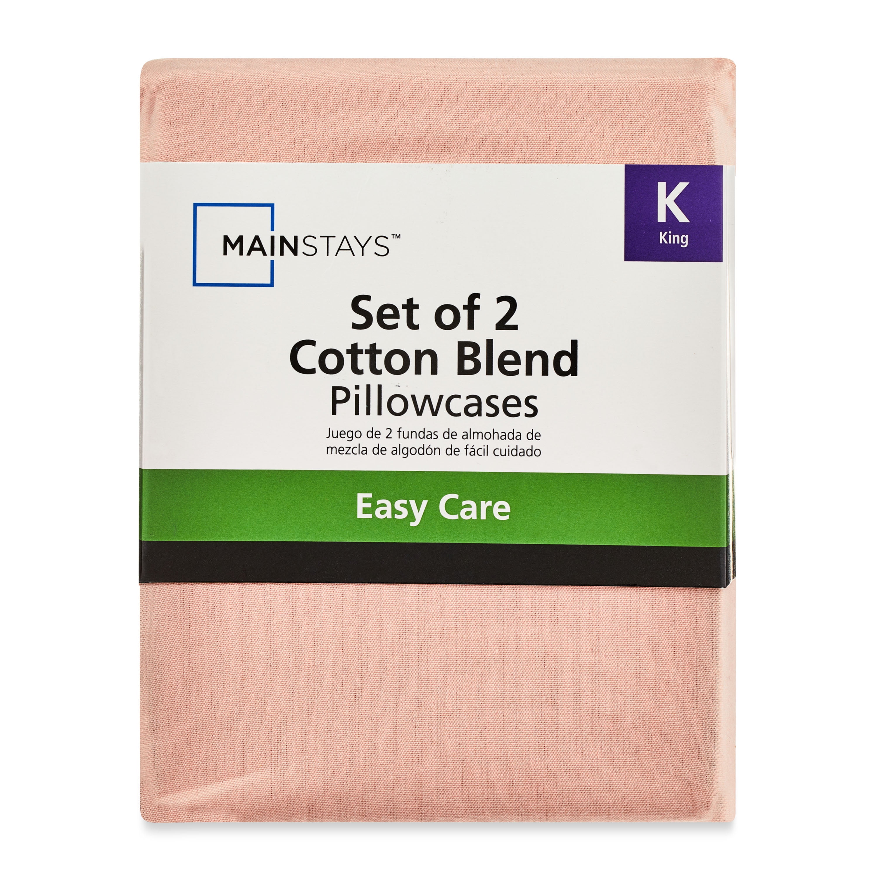 Mainstays 2-Piece 300 Thread Count Pink Blush Cotton Blend Percale Pillowcase Set, King