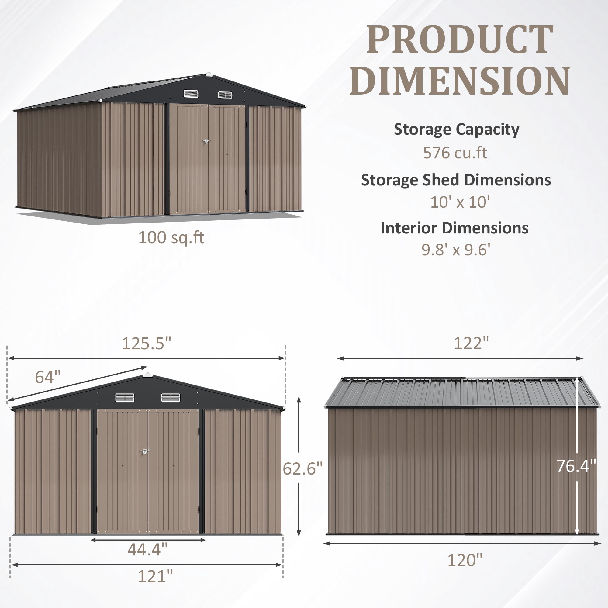 Devoko Spacious And Versatile Metal Storage Sheds, 76.40 x 120.00 x 121.00 inches, Brown