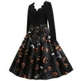 thumbnail image 4 of Enjoytime Women's Plus Size Dresses Casual Halloween Printed V-Neck Long Sleeve Midi Dress Elegant Vintage Gothic Clothes, 4 of 8