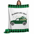 thumbnail image 2 of Throw Blanket Fleece Throw Blanket 50x60in, St. Patrick's Day Truck with Shamrock Leaf Soft Lightweight Bed Blankets Black and Green Checker Fuzzy Couch Blankets for All Season, 2 of 9