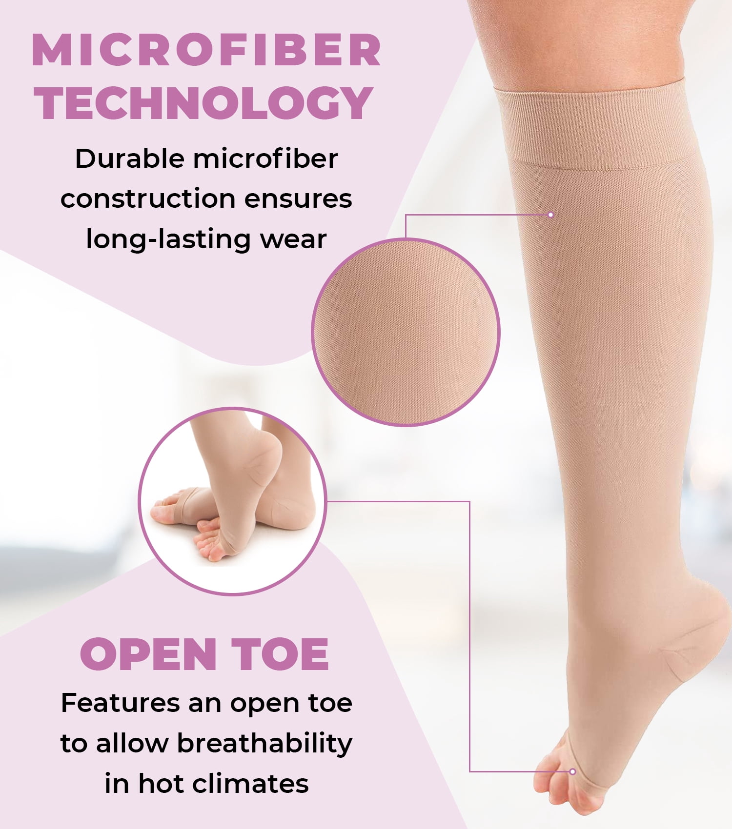 ITA-MED Unisex Microfiber Open Toe Knee High Graduated Compression Stockings (25-35mmHg): H-304(O)