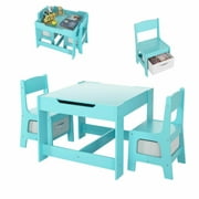 LUDOSPORT Kids Table and Chairs Set 3 in 1 Toddler Play Activity Table w/ Storage Drawers