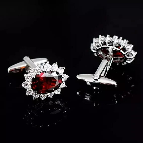 2.50Ct Oval Cut Lab-Created Red Garnet Men's Gift Cufflink in 14k White Gold Plated