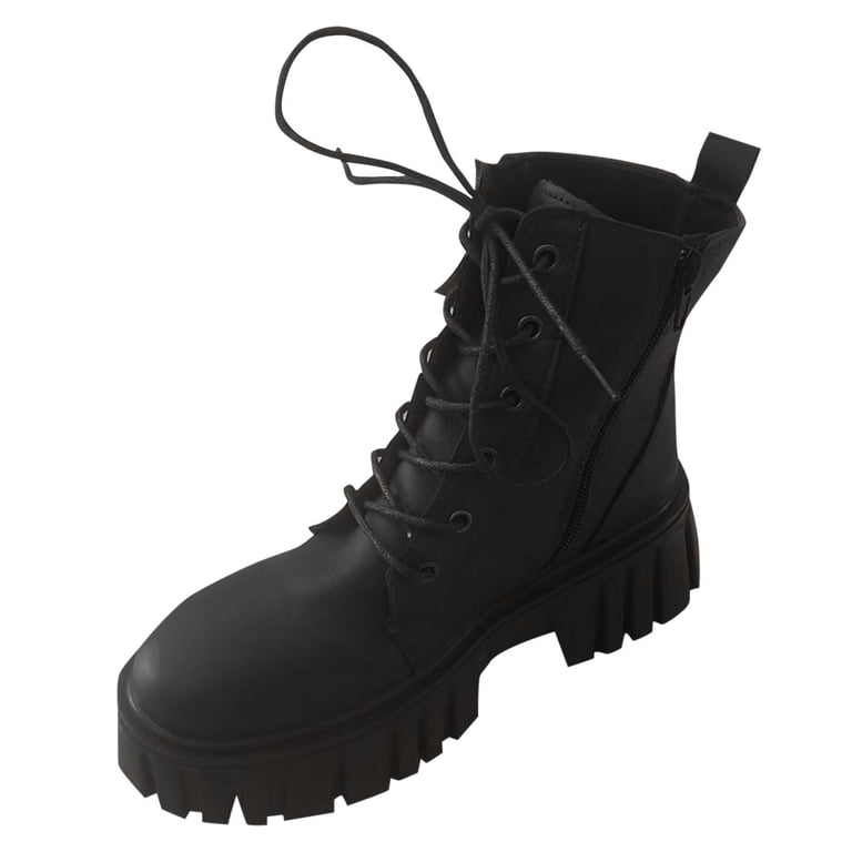 Xfvqtps Womens Martin Boots Lace up Chunky Sole Flatform Low Heel