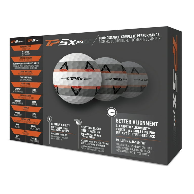 TaylorMade TP5x Pix Golf Balls White, 5-Layer Construction, Clear
