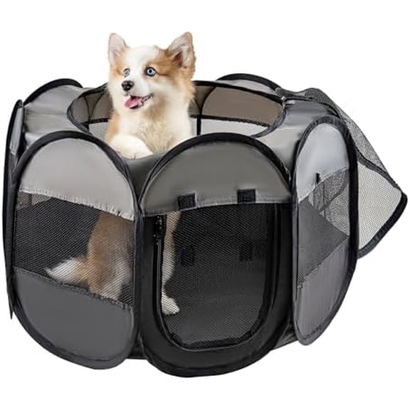 Dog Cat Playpen, Puppy Kitten Pet Playpen Indoor Outdoor, Portable Pop Up Dog Kennel Tent Crate Cage for Dog Cat Rabbits, Foldable Pet Enclosure, Removable Top Cover, 36" x 16"