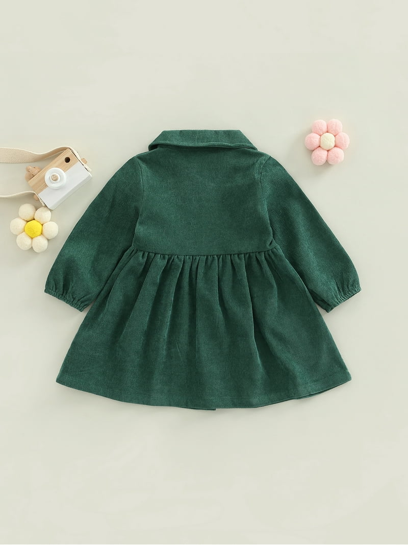 Canrulo Toddler Baby Girls Corduroy Dress Solid Color Long