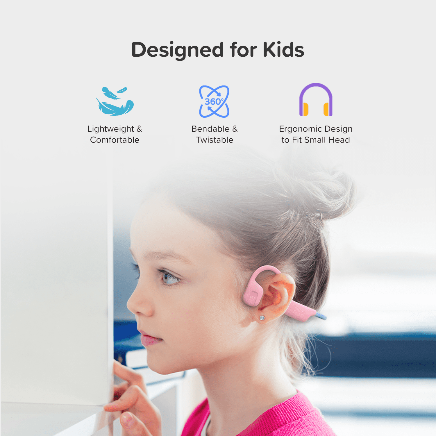 myFirst Airwaves Wireless Open-Ear Kids Headphones - Safe Listening, 18H Battery Life, New Pink