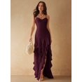thumbnail image 3 of Maroon Sweetheart Neck Ruffle Maxi Dress With High Slit For Evening Party, 3 of 30