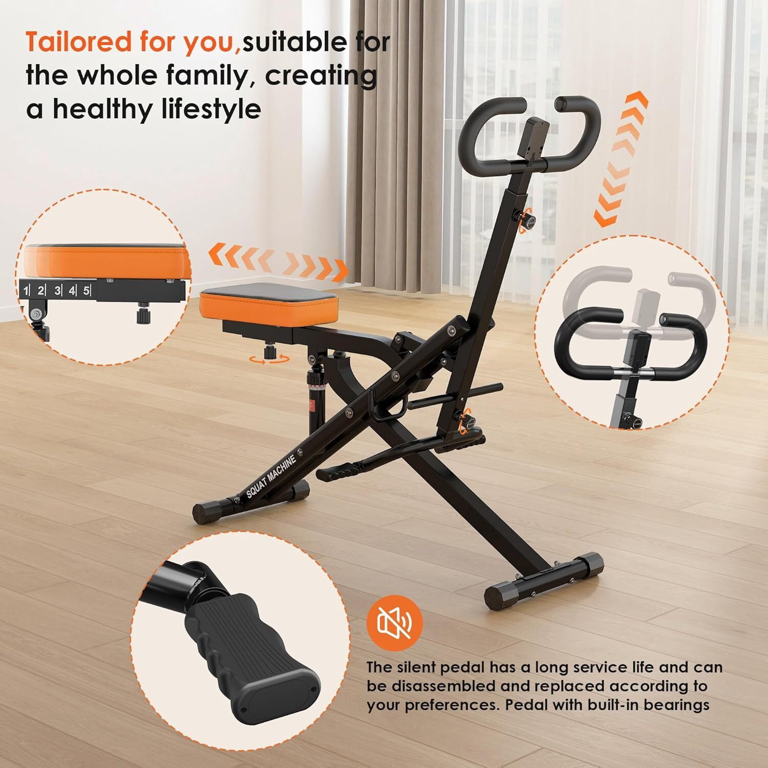 Soges Squat Machine for Home Gym, Foldable Squat Assist Trainer for Glutes Workout, Squat Rowing Machine with Adjustable Resistance and Optional Full Motion, Squat machine for Women, Black-Upgrade