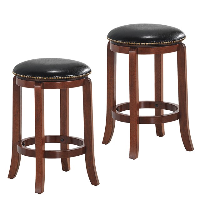 Costway Set of 2 24'' Swivel Bar stool Leather Padded Dining Kitchen Pub Chair Backless
