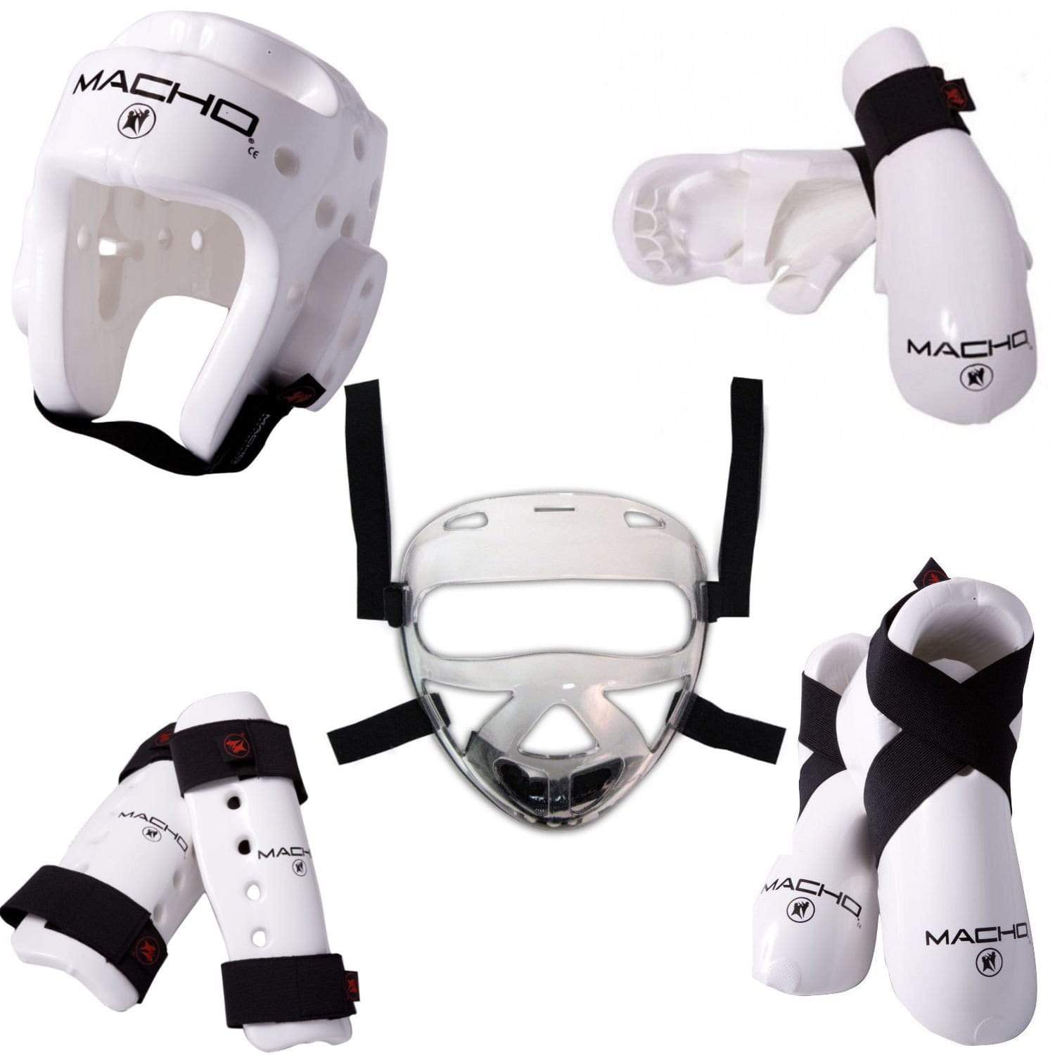 Karate Sparring Gear Basic set New Foam Headgear,Hand,Foot Protector Guard-WHITE 