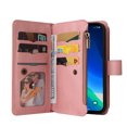 thumbnail image 5 of ELEHOLD Wallet Case for iPhone 15 Plus 6.7", with Large Capacity 15 Card Holders Zipper Wallet Detachable Wrist Strap Kickstand Function Magnetic Clasp Full Protective Shockproof Cover, Pink, 5 of 11