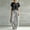 Black, variant on Womens Casual 2 Piece Outfit Round Neck Solid Tee Striped Pocket Elastic Waist Loose Long Pants Yellow XL(XL)