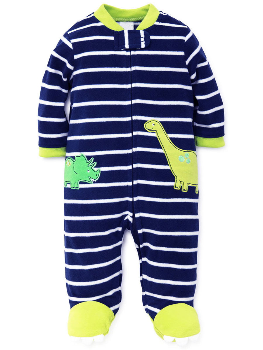 NWT Boys/' Fleece Footed Sleeper Pajamas Blue Dinosaur Skeletons Print L 12 PJs