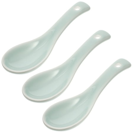 

3pcs Short Handle Spoon Ceramic Spoon Restaurant Spoon Porridge Spoon Home Spoons Random Color