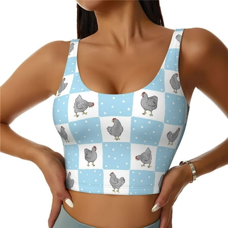 Racerback Sports Bras For Women High Support  Plaid Cartoon Cute Chicken Workout Tank Tops Woman  Workout Yoga Running Bra