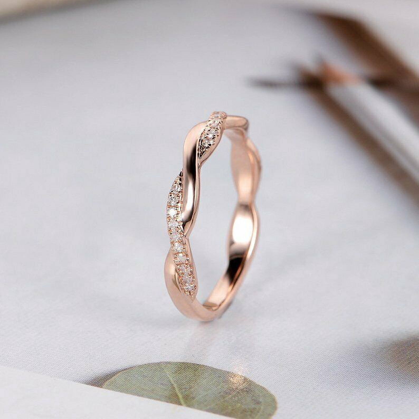 HeartsAndYou 1ct Round Cut Moissanite Engagement Ring for Women Twisted Rope Infinity 18k Rose Gold Over Silver
