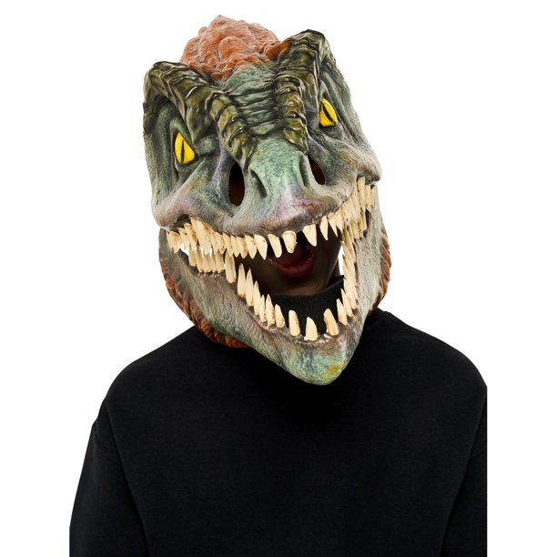 Jurassic World - Máscara Diseño Pyroraptor Mandíbulas Móviles (Verde, Naranja)