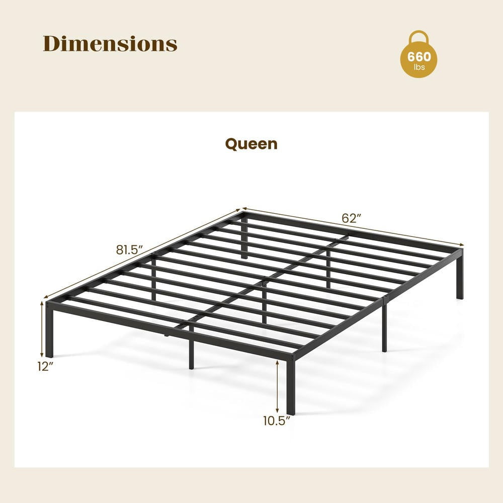 Barara King Queen Size Metal Bed Frame with Heavy Duty Support Slats Mattress Foundation, Bed Frame Mattress Foundation for Apartment, Bedroom, Black