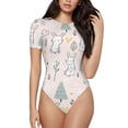 thumbnail image 2 of Uemuo Rabbit Forest Pattern Women's One Piece Short Sleeve Swimsuit Rash Guard Surfing Modest Quick-drying Swimsuit Beach Essentials-XX-Large, 2 of 9
