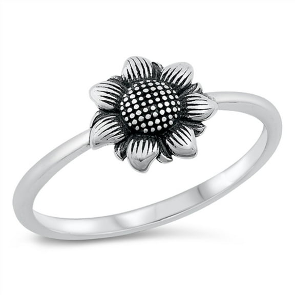 Oxidized Sterling Silver Unique Sunflower Ring Size 5