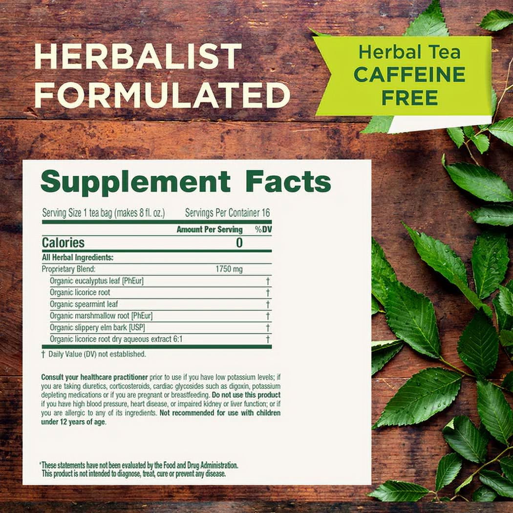 (4 pack) Traditional Medicinals Tea, Organic Throat Coat Eucalyptus, Tea Bags, 16 Count