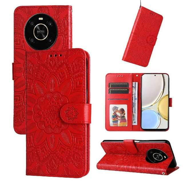 Funda tipo cartera GANGXUN para Honor Magic 4 Lite 4G/5G , diseño girasol, cuero PU, soporte, cierre magnético, tarjetero