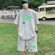 thumbnail image 3 of Chándal informal de moda de gran tamaño de verano, traje holgado para correr con diseño de gofre, camiseta holgada de manga corta y pantalones cortos deportivos, conjunto de 2 piezas para hombre, 3 of 5