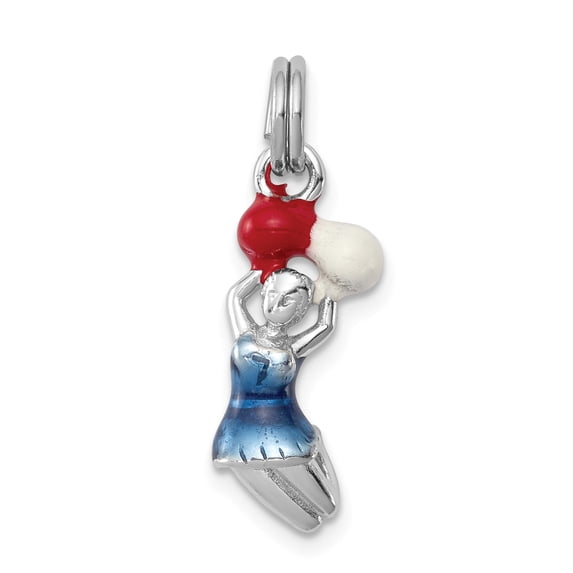 Sterling Silver Rhodium-platedEnamel Cheerleader Charm
