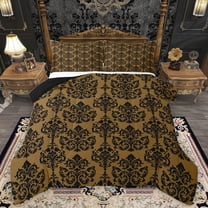 Homewish Vintage Damask Bedding Comforter Set,Victorian Flower Twin Comforter Sets,Brown Black Bedding Set For Men Women,Super Cozy Room Decor Reversible,2-Piece