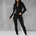 thumbnail image 5 of WCJM Black 2 Piece Sets For Women Slim Zipper Solid Color High Collor Top And Tight Pants Matching Set, 5 of 8