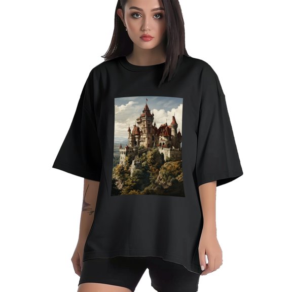 Plus Size Shirt for Women Black Tops for Women Short Sleeves Shirt for Women Castle (67） T Shirt Crewneck Shirt for Women XS