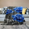 thumbnail image 2 of Pratyus Blue Rose Print Flannel Throw Blanket for Bed Sofa All Seasons Decor Lightweight Anti-Wrinkle Cozy Blanket 40x50in, 2 of 6