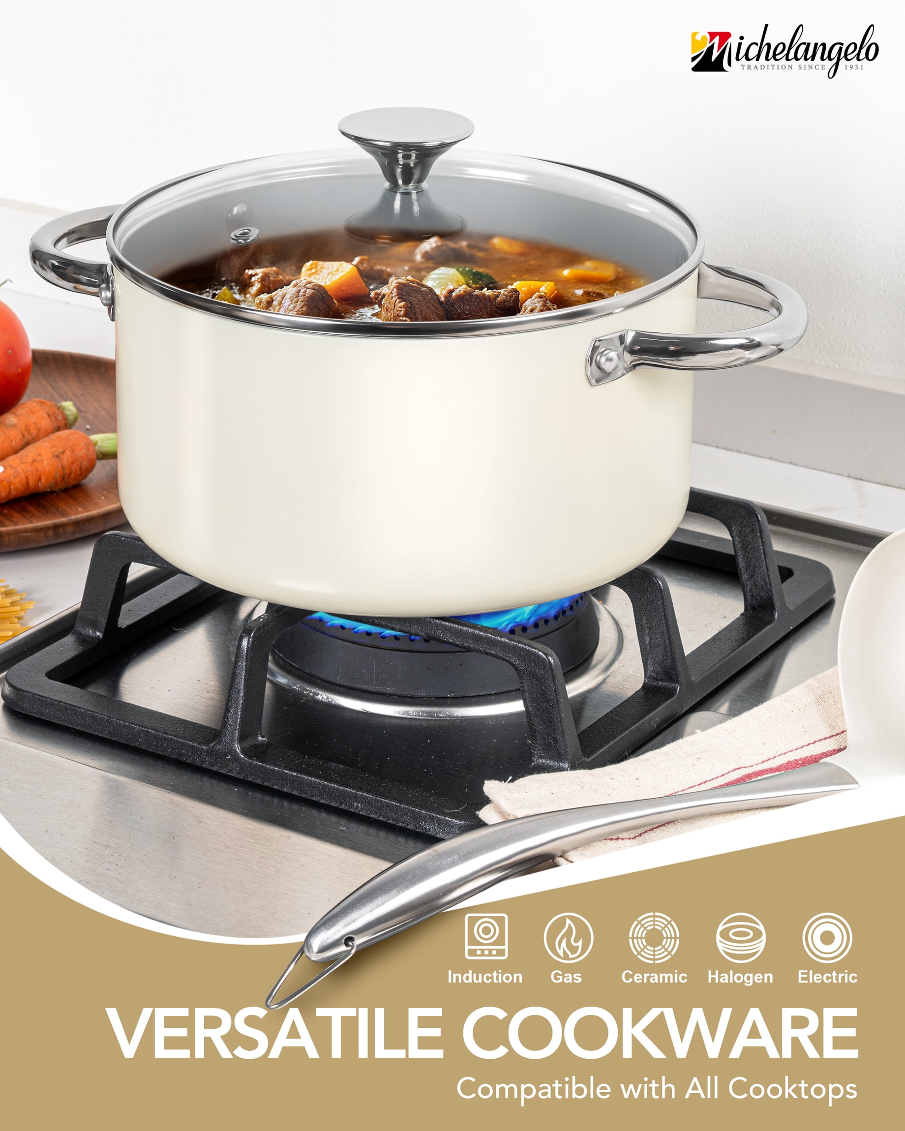 8-Pcs Nonstick Pots and Pans with Lid, Cookware Set, Cream
