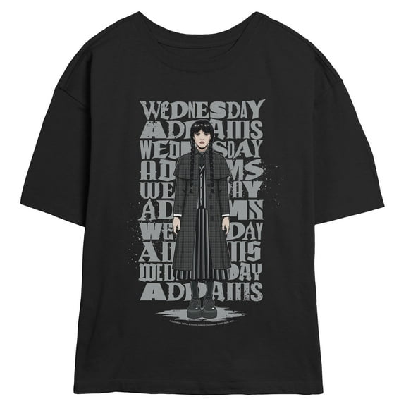 Juniors Wednesday Addams Name Repeat T Shirt